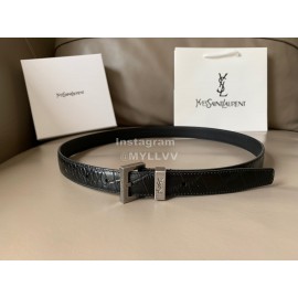Ysl Black Calf Leather Silver Metal Buckle 24mm Belt 
