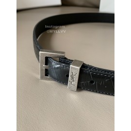 Ysl Black Calf Leather Silver Metal Buckle 24mm Belt 