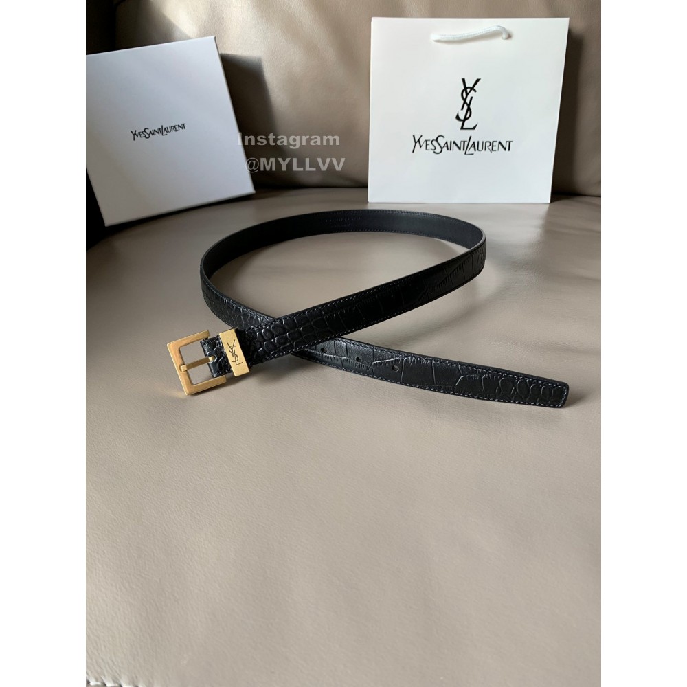 Ysl Black Calf Leather Gold Metal Buckle 24mm Belt 
