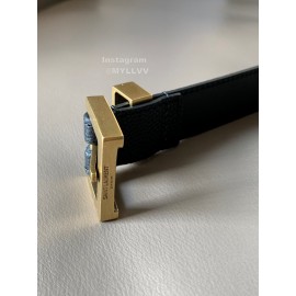 Ysl Black Calf Leather Gold Metal Buckle 24mm Belt 