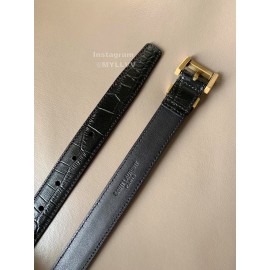 Ysl Black Calf Leather Gold Metal Buckle 24mm Belt 