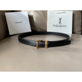 Ysl Black Calf Leather Gold Metal Buckle 24mm Belt 