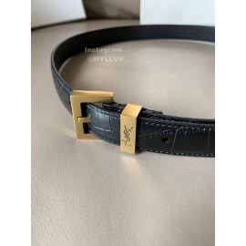 Ysl Black Calf Leather Gold Metal Buckle 24mm Belt 
