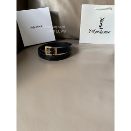 Ysl Black Calf Leather Gold Metal Buckle 24mm Belt 