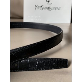 Ysl Black Calf Leather Gold Metal Buckle 24mm Belt 