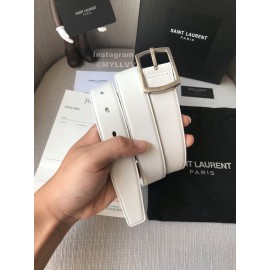 Ysl Plain Calf Vintage Silver Pin Buckle 30mm Belt White