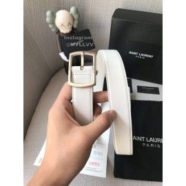 Ysl Plain Calf Vintage Silver Pin Buckle 30mm Belt White