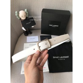 Ysl Plain Calf Vintage Silver Pin Buckle 30mm Belt White