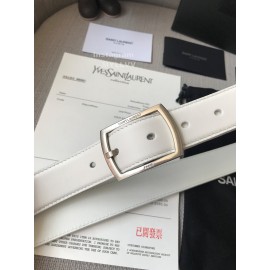 Ysl Plain Calf Vintage Silver Pin Buckle 30mm Belt White