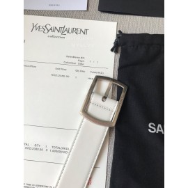 Ysl Plain Calf Vintage Silver Pin Buckle 30mm Belt White