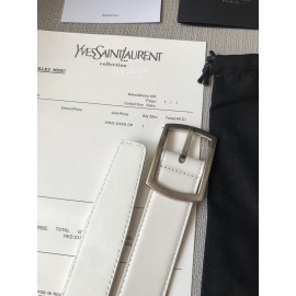 Ysl Plain Calf Vintage Silver Pin Buckle 30mm Belt White