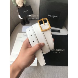 Ysl Plain Calf Vintage Gold Pin Buckle 30mm Belt White