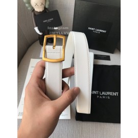 Ysl Plain Calf Vintage Gold Pin Buckle 30mm Belt White