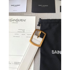 Ysl Plain Calf Vintage Gold Pin Buckle 30mm Belt White