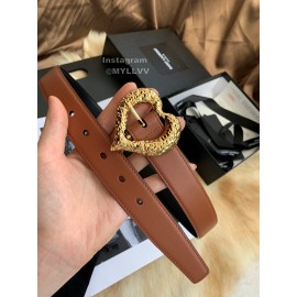 Ysl Calf Leather Love Shape Needle Copper Buckle 30mm Belt Brown