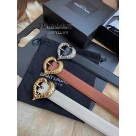 Ysl Calf Leather Love Shape Needle Copper Buckle 30mm Belt Brown