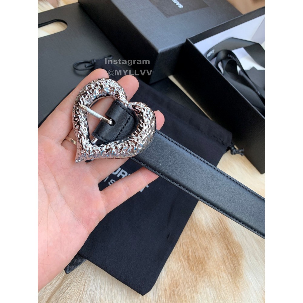 Ysl Calf Leather Love Shape Needle Copper Buckle 30mm Belt Black