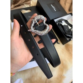 Ysl Calf Leather Love Shape Needle Copper Buckle 30mm Belt Black