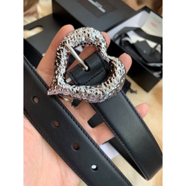 Ysl Calf Leather Love Shape Needle Copper Buckle 30mm Belt Black