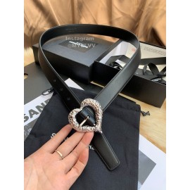 Ysl Calf Leather Love Shape Needle Copper Buckle 30mm Belt Black