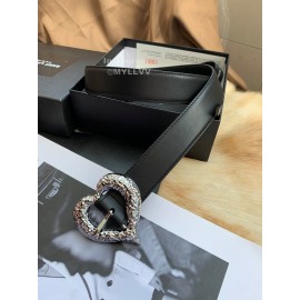 Ysl Calf Leather Love Shape Needle Copper Buckle 30mm Belt Black