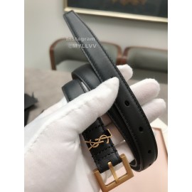 Ysl Plaid Calf Leather Vintage Gold Pin Buckle 20mm Belt For Women 