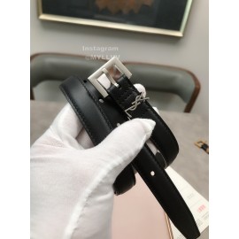 Ysl Plaid Calf Leather Vintage Silver Pin Buckle 20mm Belt For Women 