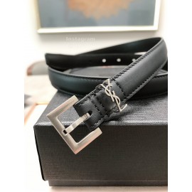 Ysl Plaid Calf Leather Vintage Silver Pin Buckle 20mm Belt For Women 