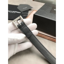 Ysl Plaid Calf Leather Vintage Silver Pin Buckle 20mm Belt For Women 