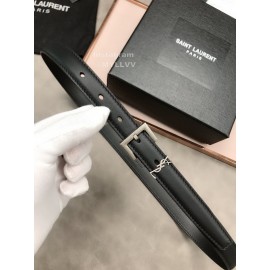 Ysl Plaid Calf Leather Vintage Silver Pin Buckle 20mm Belt For Women 