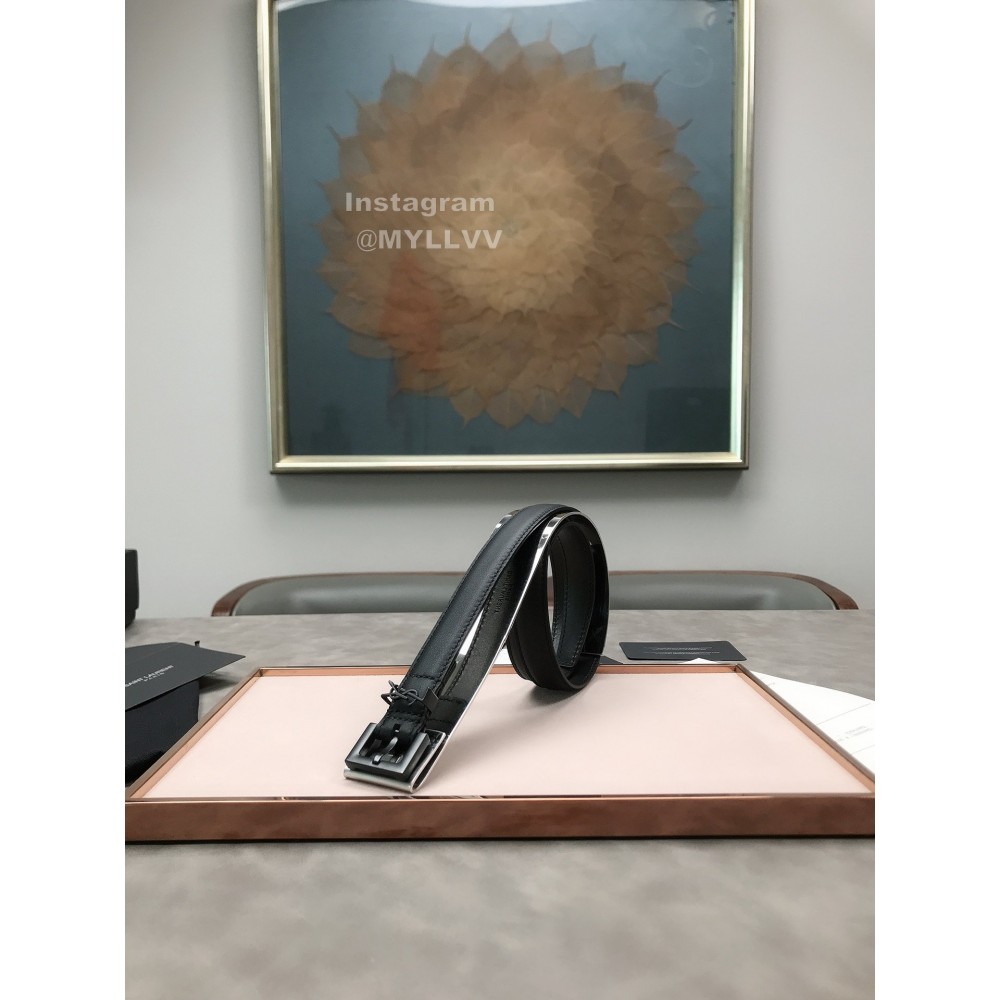 Ysl Plaid Calf Leather Vintage Black Pin Buckle 20mm Belt For Women 