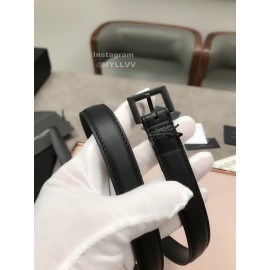 Ysl Plaid Calf Leather Vintage Black Pin Buckle 20mm Belt For Women 