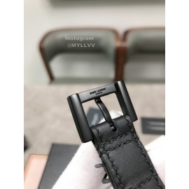 Ysl Plaid Calf Leather Vintage Black Pin Buckle 20mm Belt For Women 