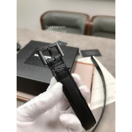 Ysl Plaid Calf Leather Vintage Black Pin Buckle 20mm Belt For Women 