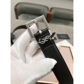 Ysl Plaid Calf Leather Vintage Silver Pin Buckle 30mm Belt For Women 