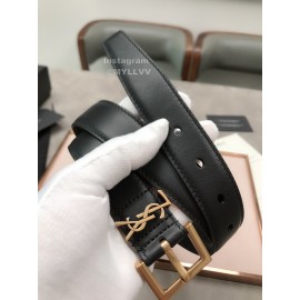 Ysl Plaid Calf Leather Vintage Gold Pin Buckle 30mm Belt For Women 