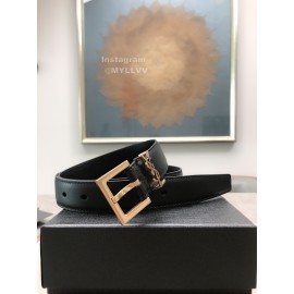 Ysl Plaid Calf Leather Vintage Gold Pin Buckle 30mm Belt For Women 