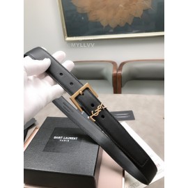 Ysl Plaid Calf Leather Vintage Gold Pin Buckle 30mm Belt For Women 