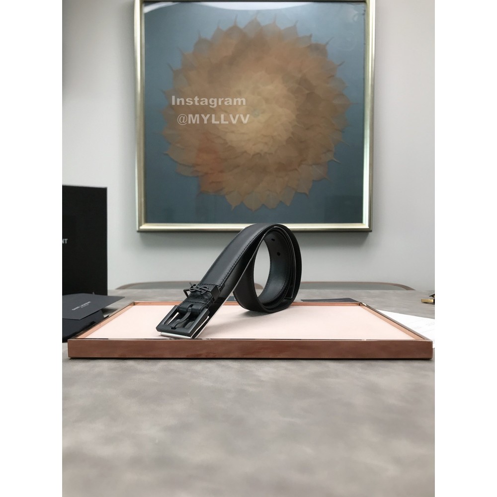 Ysl Plaid Calf Leather Vintage Black Pin Buckle 30mm Belt For Women 