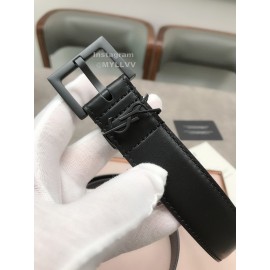 Ysl Plaid Calf Leather Vintage Black Pin Buckle 30mm Belt For Women 