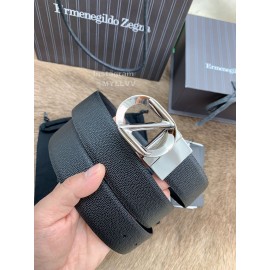 Zegna Black Calf Leather Silver Rotary Pin Buckle 35mm Belt