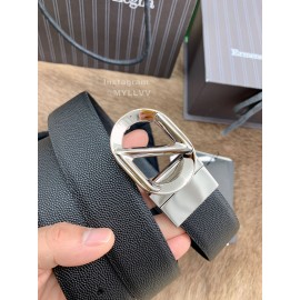 Zegna Black Calf Leather Silver Rotary Pin Buckle 35mm Belt