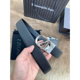Zegna Black Calf Leather Silver Rotary Pin Buckle 35mm Belt