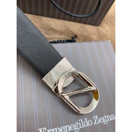 Zegna Black Calf Leather Silver Rotary Pin Buckle 35mm Belt
