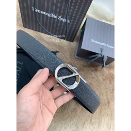 Zegna Black Calf Leather Silver Rotary Pin Buckle 35mm Belt