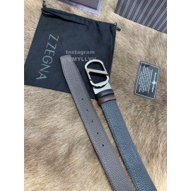 Zegna Black Calf Leather Gun Color Rotary Pin Buckle 35mm Belt