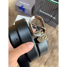 Zegna Black Calf Leather Rotary Silver Pin Buckle 35mm Belt