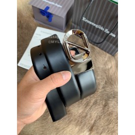 Zegna Black Calf Leather Rotary Silver Pin Buckle 35mm Belt