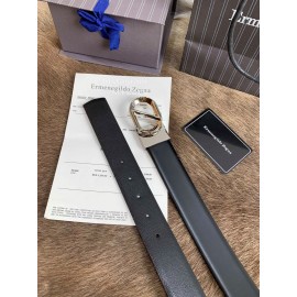 Zegna Black Calf Leather Rotary Silver Pin Buckle 35mm Belt