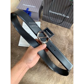 Zegna Black Calf Leather Rotary Silver Pin Buckle 35mm Belt